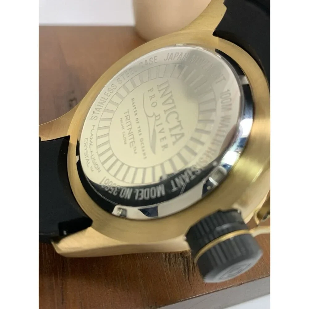 Invicta Men's Watch 35661 Pro Diver Quartz Gold Black Green Bezel Rubber Band